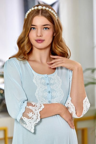 Dantel Detaylı Lohusa Pijama Takımı CossybyAqua 23621 42 - KREM